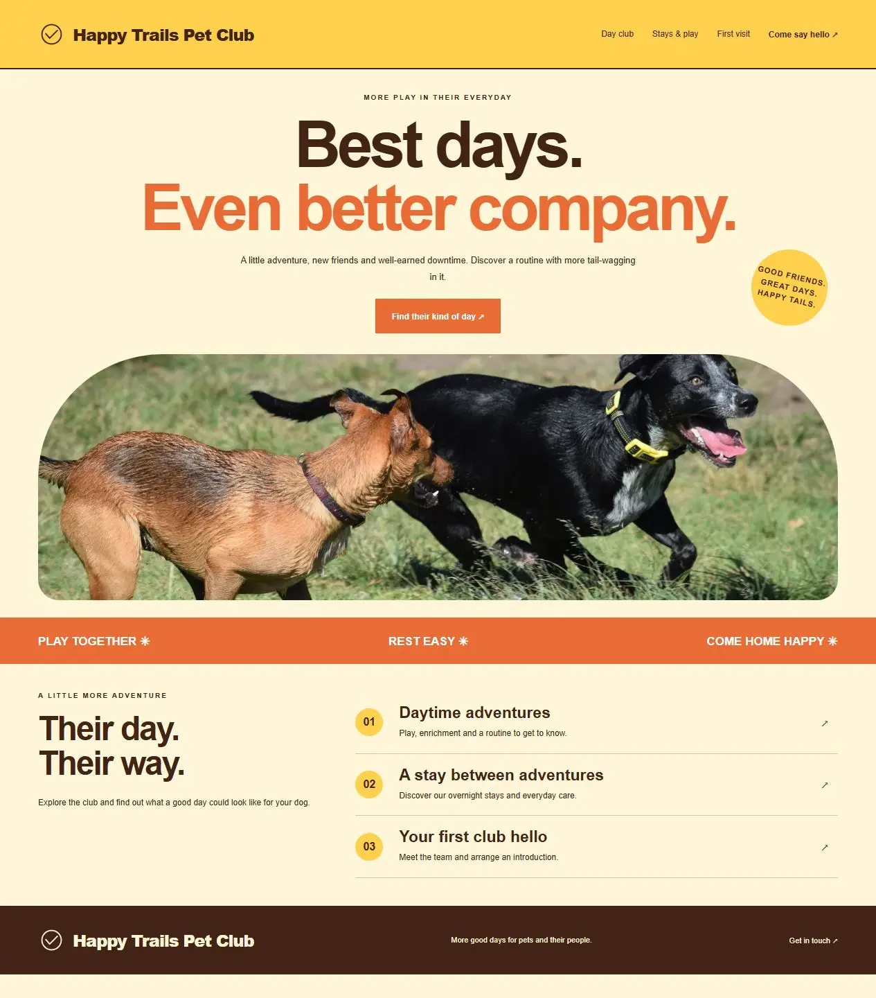Happy Trails Pet Club original website concept with distinct care photography and page layout